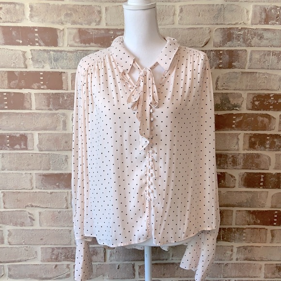 Free People Tops - Free People Boho Cream & Black Polka Dot High Low Top Size Medium